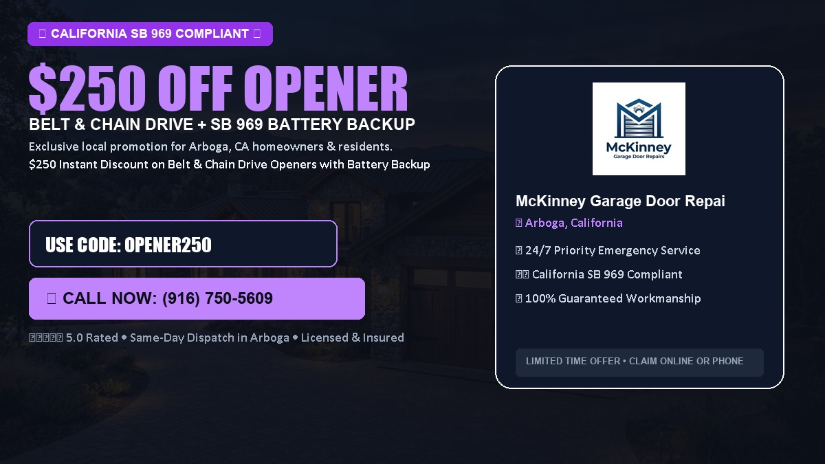 $250 OFF Smart Garage Door Opener Installation (Belt & Chain Drive with California SB 969 Battery Backup) in Arboga, CA